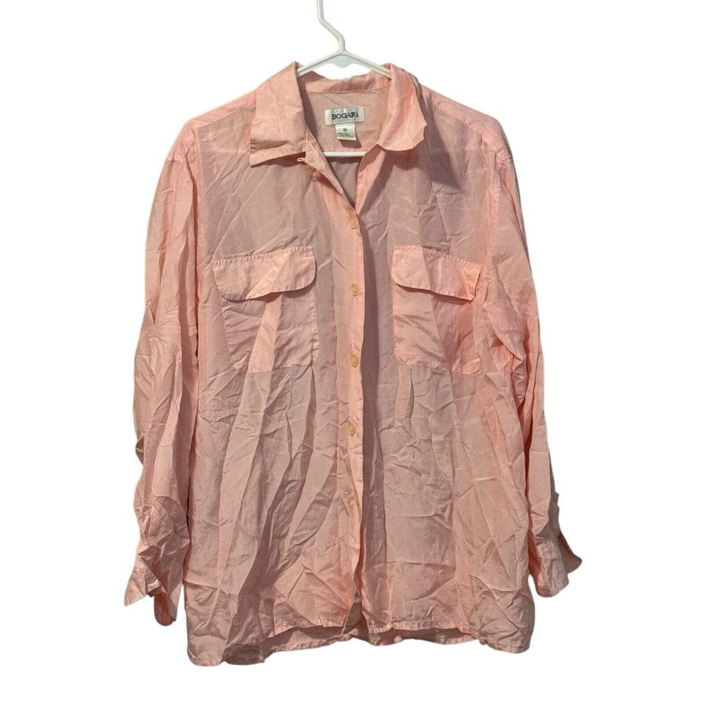Bogari Women’s Pink Button Down Silk Blouse Vintage Sz M Vintage‎ Luxury Formal